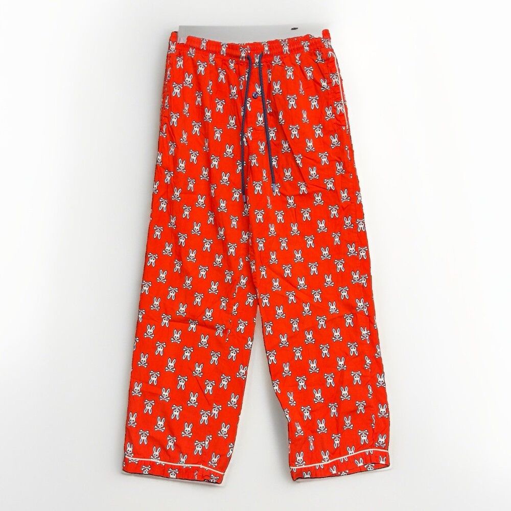 Psycho Bunny Pajama Pants Mens S Red Skull Bunny Print Lounge Sleep Cotton AOP